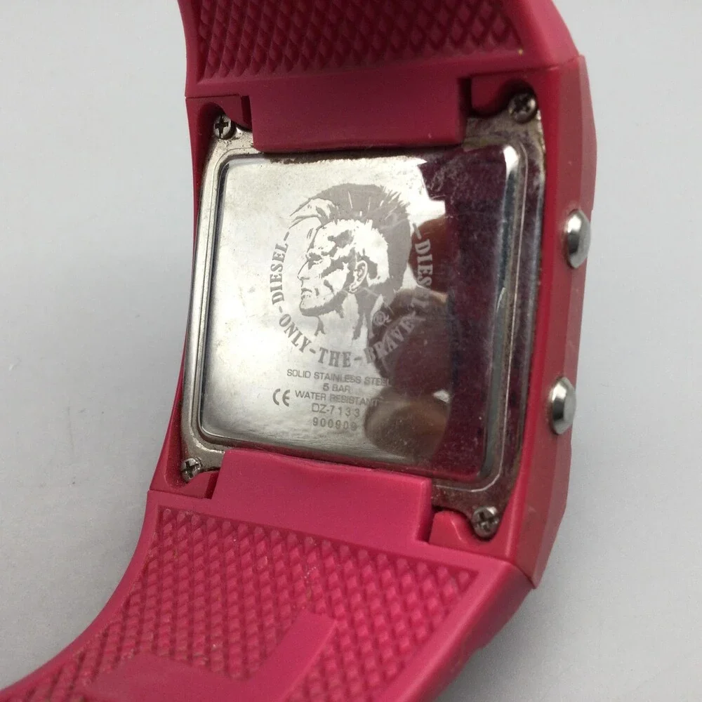 Diesel Womens Watch 38mm Black Digital Pink Rubber Backlight DZ7133 New Battery
